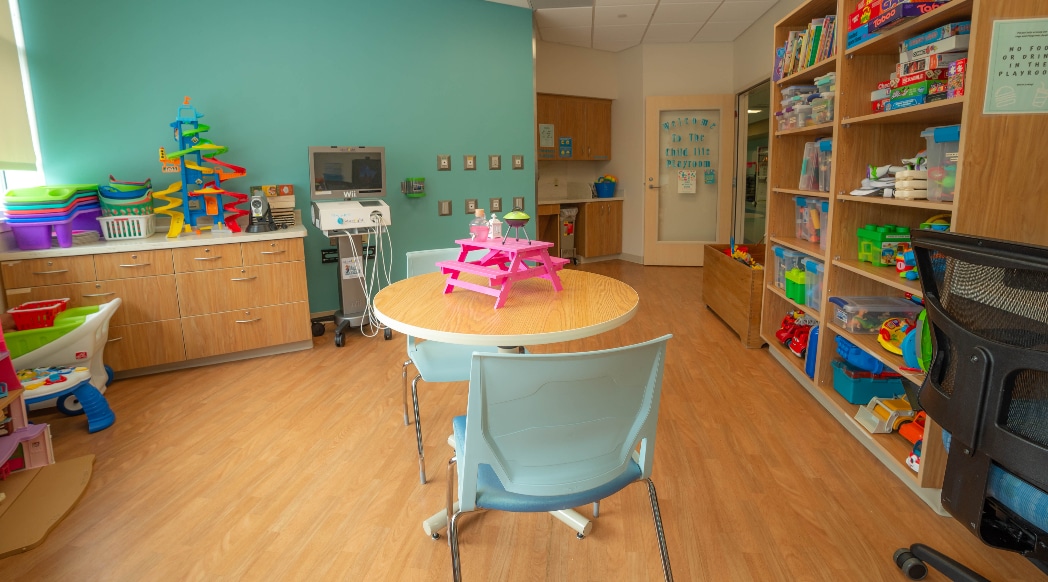 A Child Life playroom is shown at Maynard Children's Hospital.