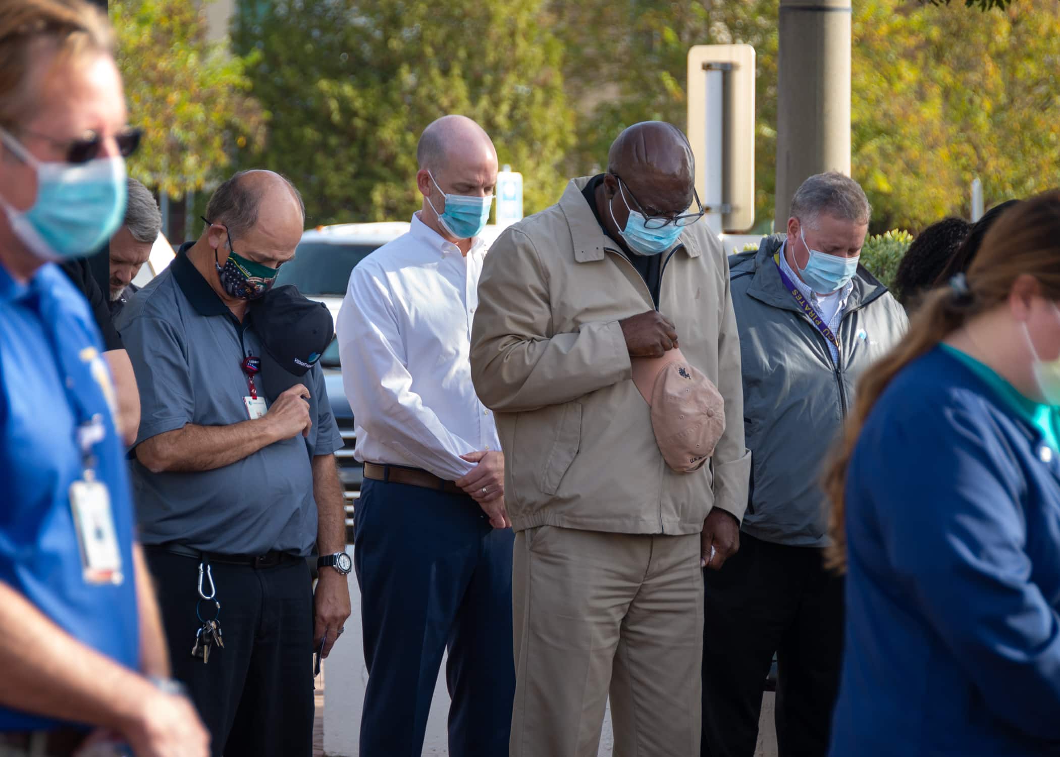 ECU Health team members gather around to recognize Veteran's Day.