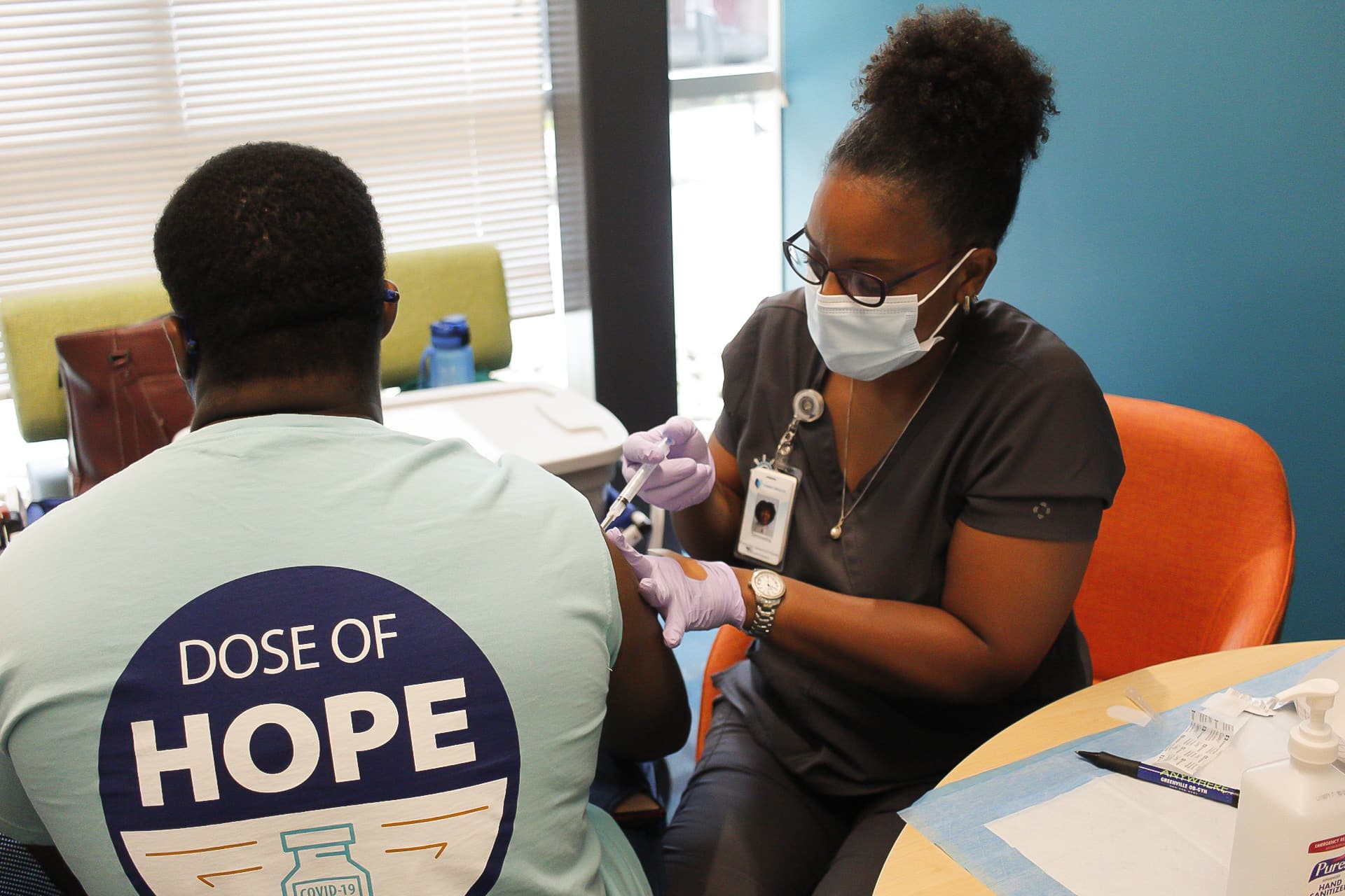 A Vidant nurse administers a COVID-19 vaccine during a Pop-up Community Health event.