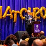 Dr. Michael Waldrum, chief executive officer of ECU Health and dean of the Brody School of Medicine at East Carolina University, speaks during Match Day on March 18, 2022.