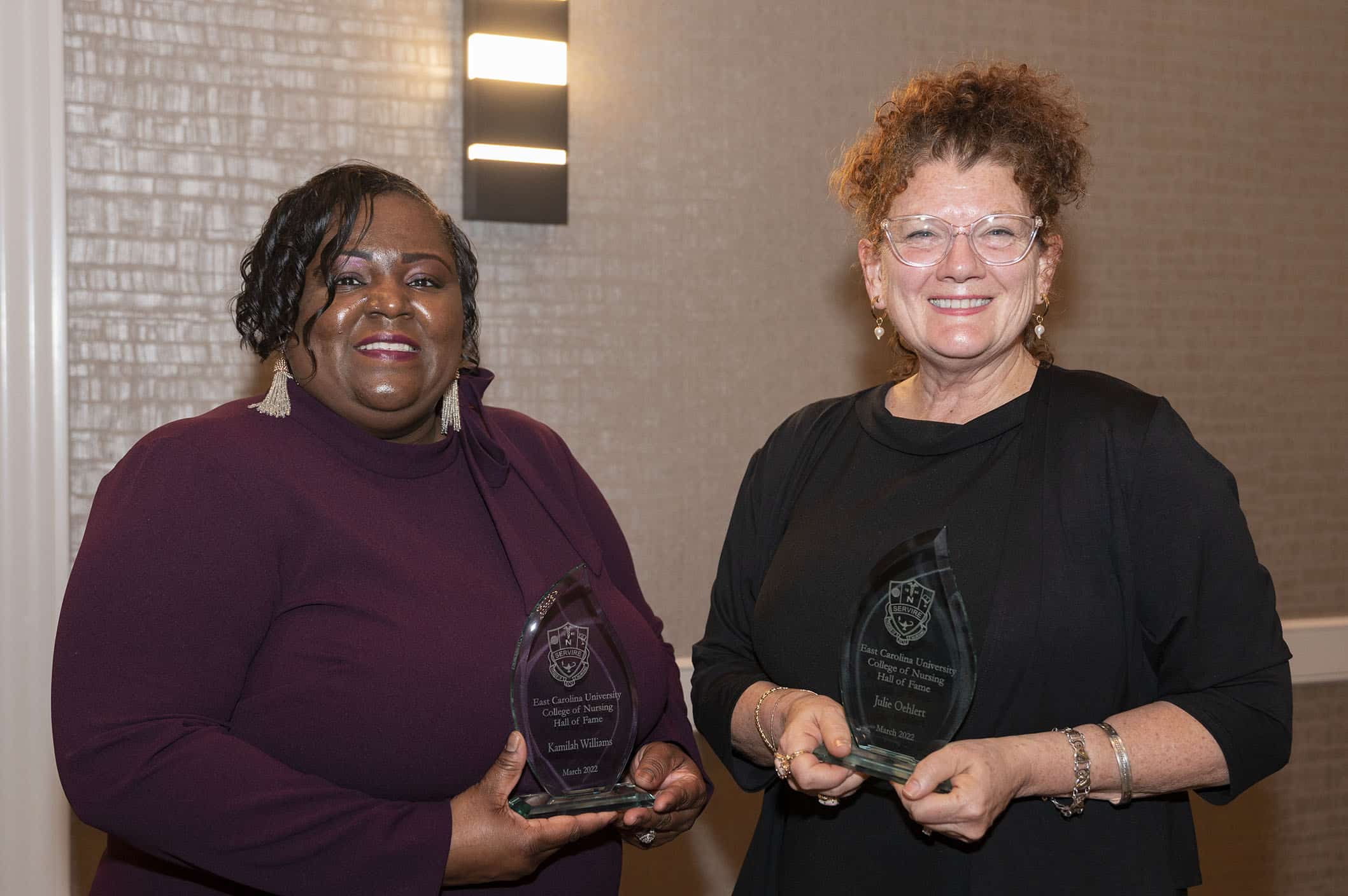 ECU College of Nursing Hall of Fame1 Dr. Julie Kennedy Oehlert and Dr. Kamilah Williams were inducted into the ECU College of Nursing Hall of Fame.