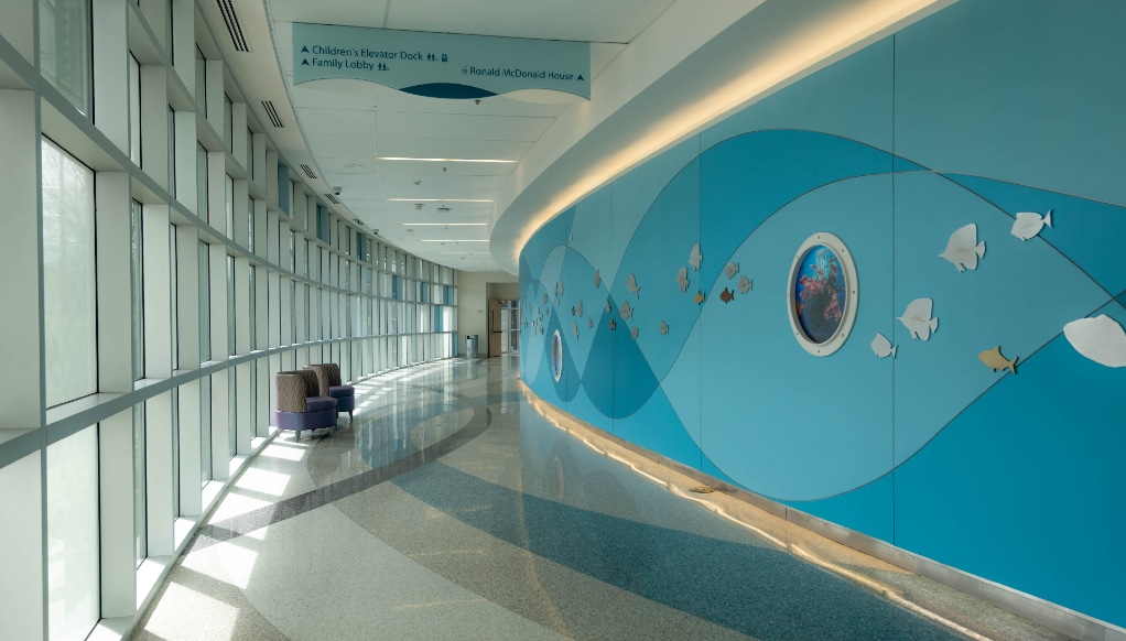 The lobby at the James and Connie Maynard Children's Hospital at ECU Health Medical Center.
