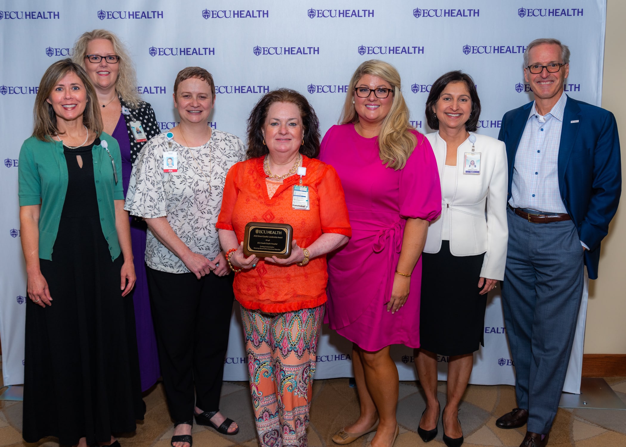 Team members from ECU Health Duplin Hospital pose for a photo after earning a Board Quality Leadership Award.