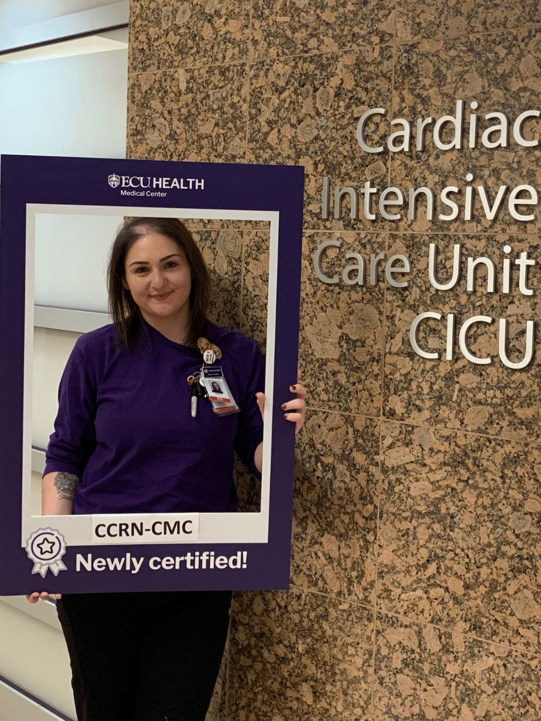 Allison Gardner, BSN, RN, CCRN-CMC, works on CICU and received her Critical Care Registered Nurse and Cardiac Medicine (CCRN-CM) certification.
