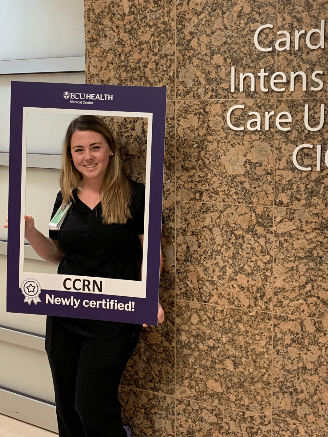 Logan Stott, BSN, RN, CCRN, works on CICU and received her Critical Care Registered Nurse (CCRN) certification.