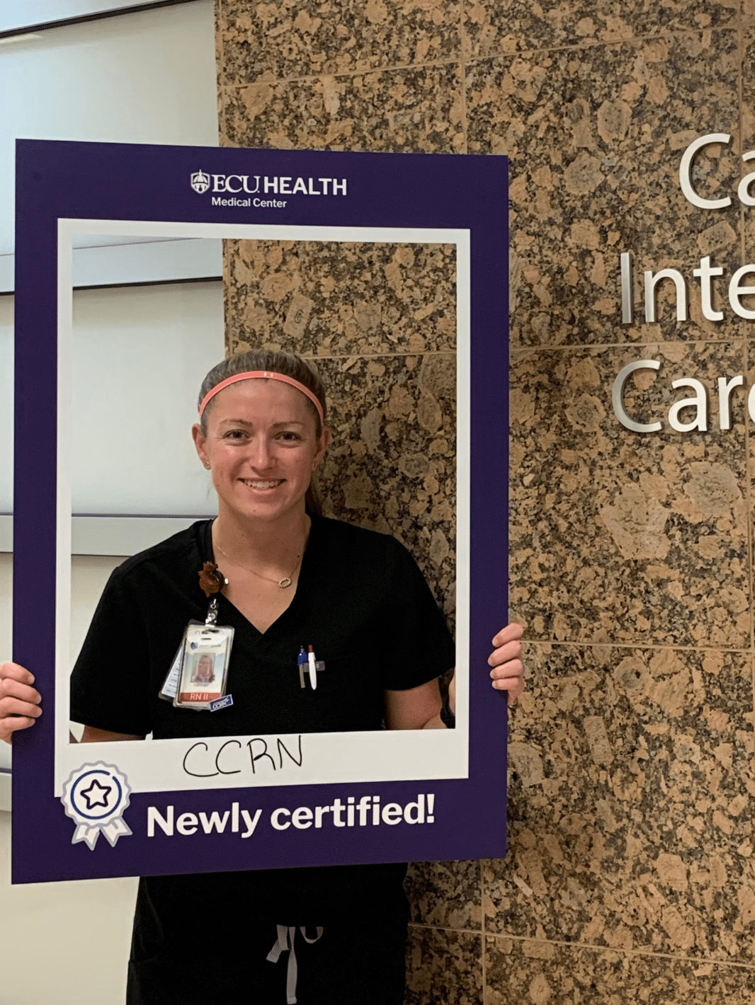 Mary Brannon, BSN, RN, CCRN, works on CICU and she received her Critical Care Registered Nurse (CCRN)