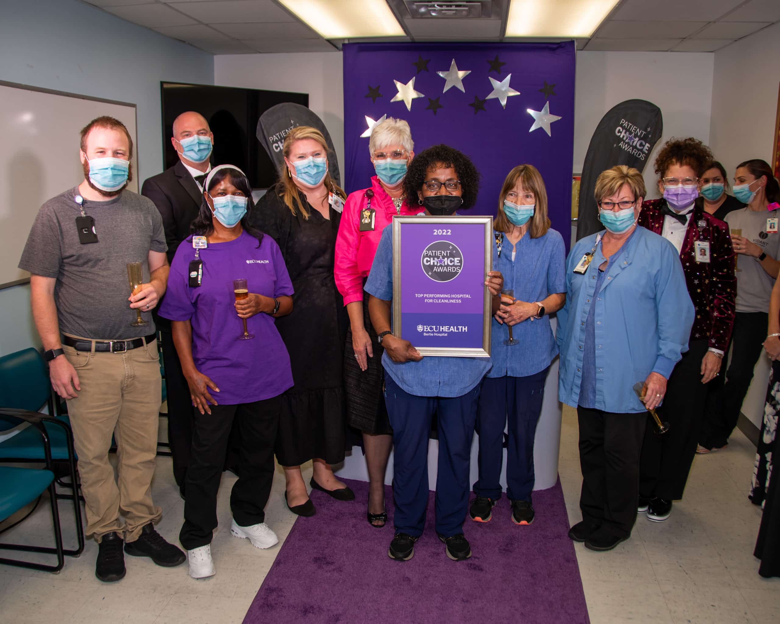 The ECU Health Bertie Hospital team poses for a photo after earning the Patient Choice Award for the Top Performing Hospital for Cleanliness and Most Improved Hospital for Cleanliness.