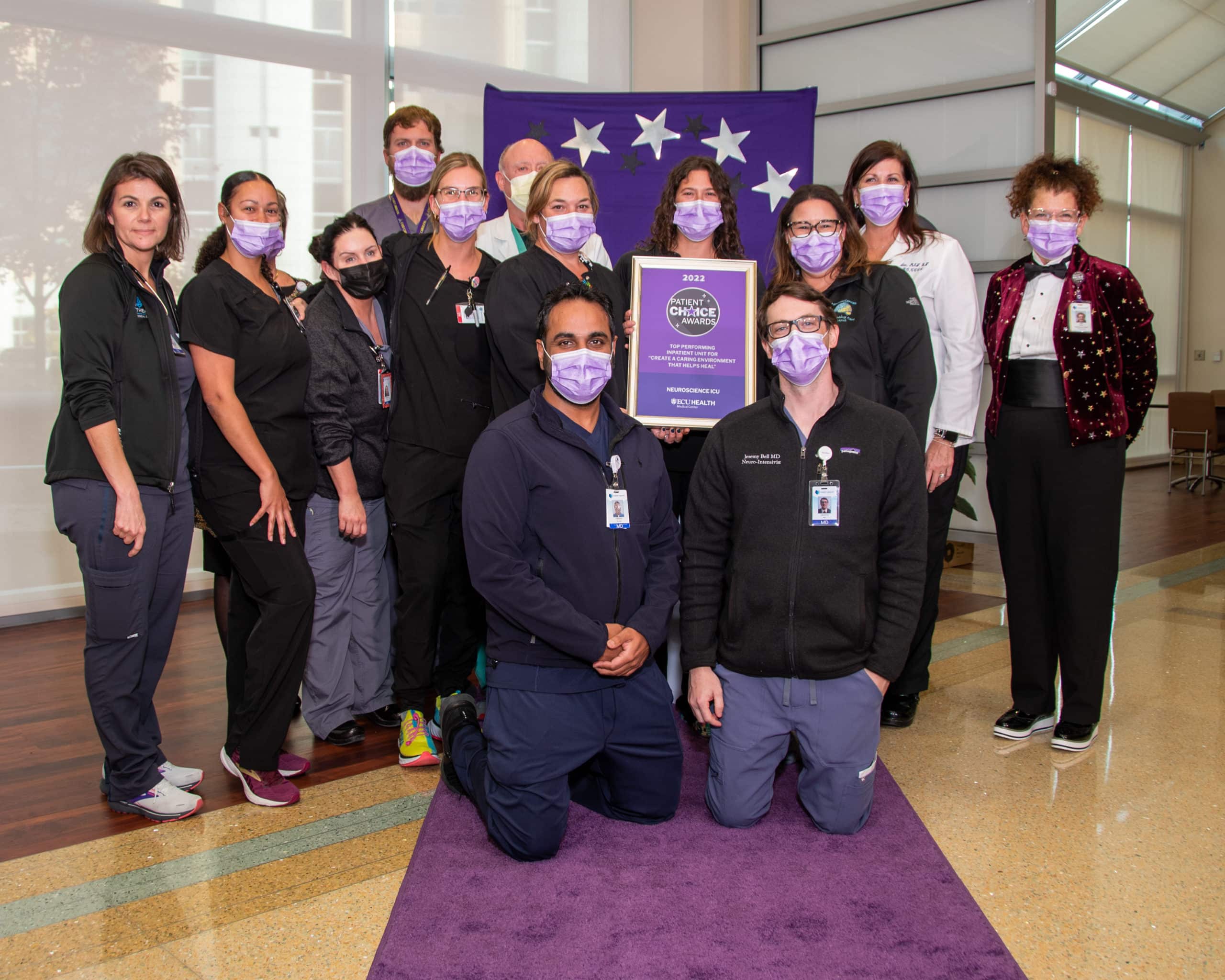 16_TopPerf-NeuroscienceICU-MedCtr_3979 The ECU Health Medical Center – Neuroscience ICU team poses for a photo after winning the Patient Choice Award for Top Performing Inpatient Unit for Creating a Caring Environment that Helps Heal.