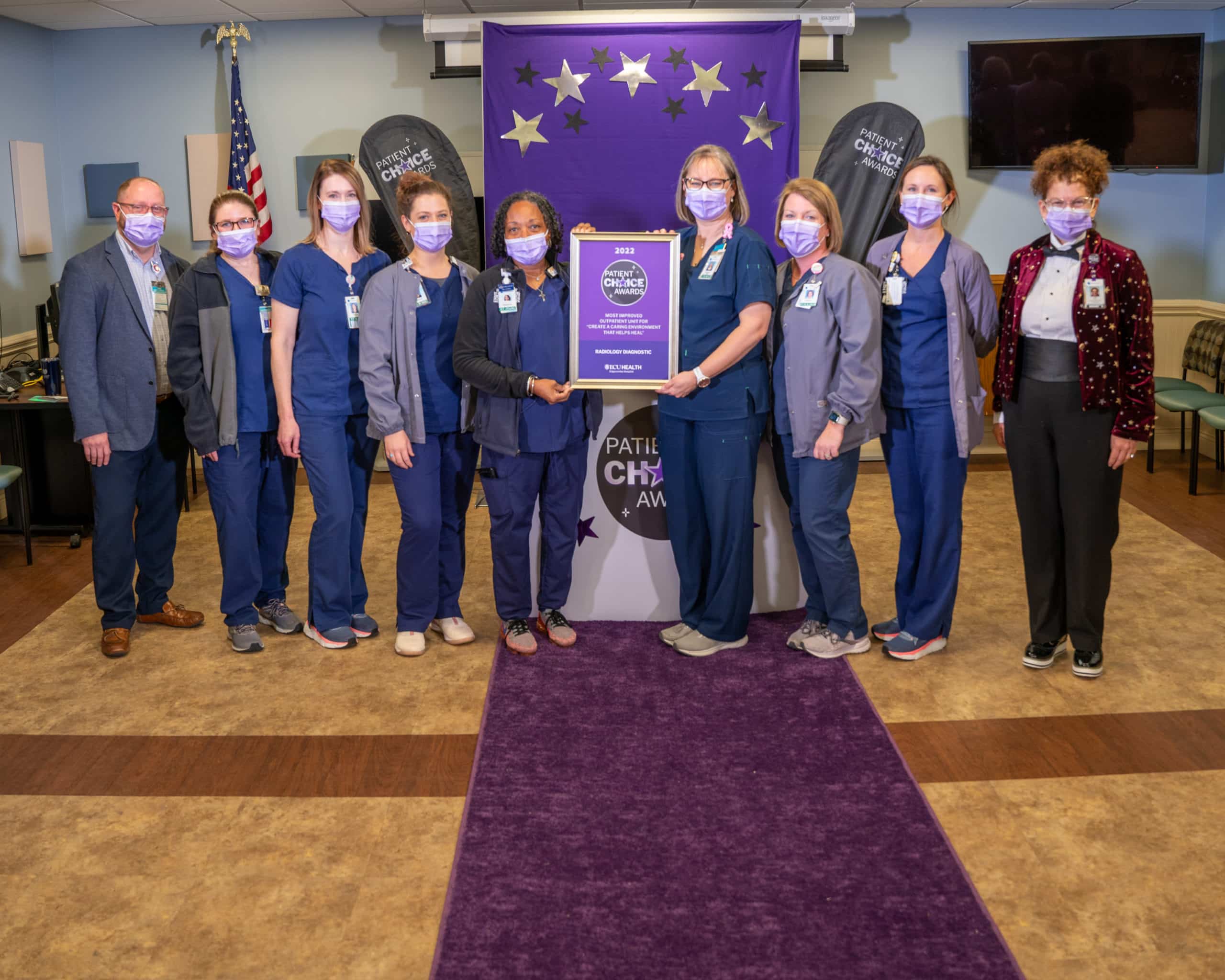 2_MostImpv-RadiologyDiag-Edgecombe_0393 The ECU Health Edgecombe Hospital – Radiology Diagnostic team poses for a photo after being presented the Patient Choice Award for Most Improved Outpatient Unit for Creating a Caring Environment that Helps Heal.