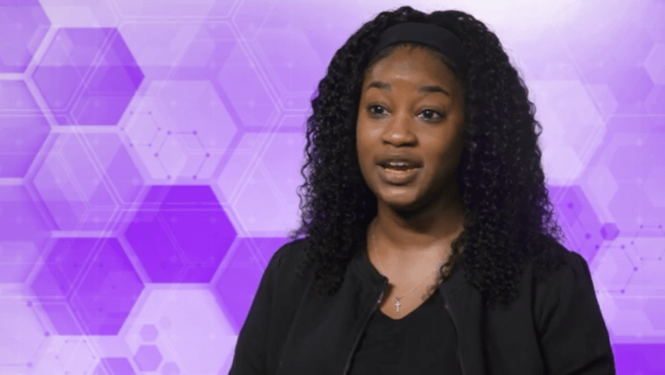 A still image of Denique Barnett, a pediatric rehab nurse at the James and Connie Maynard Children’s Hospital and international nurse at ECU Health, speaking during an interview.