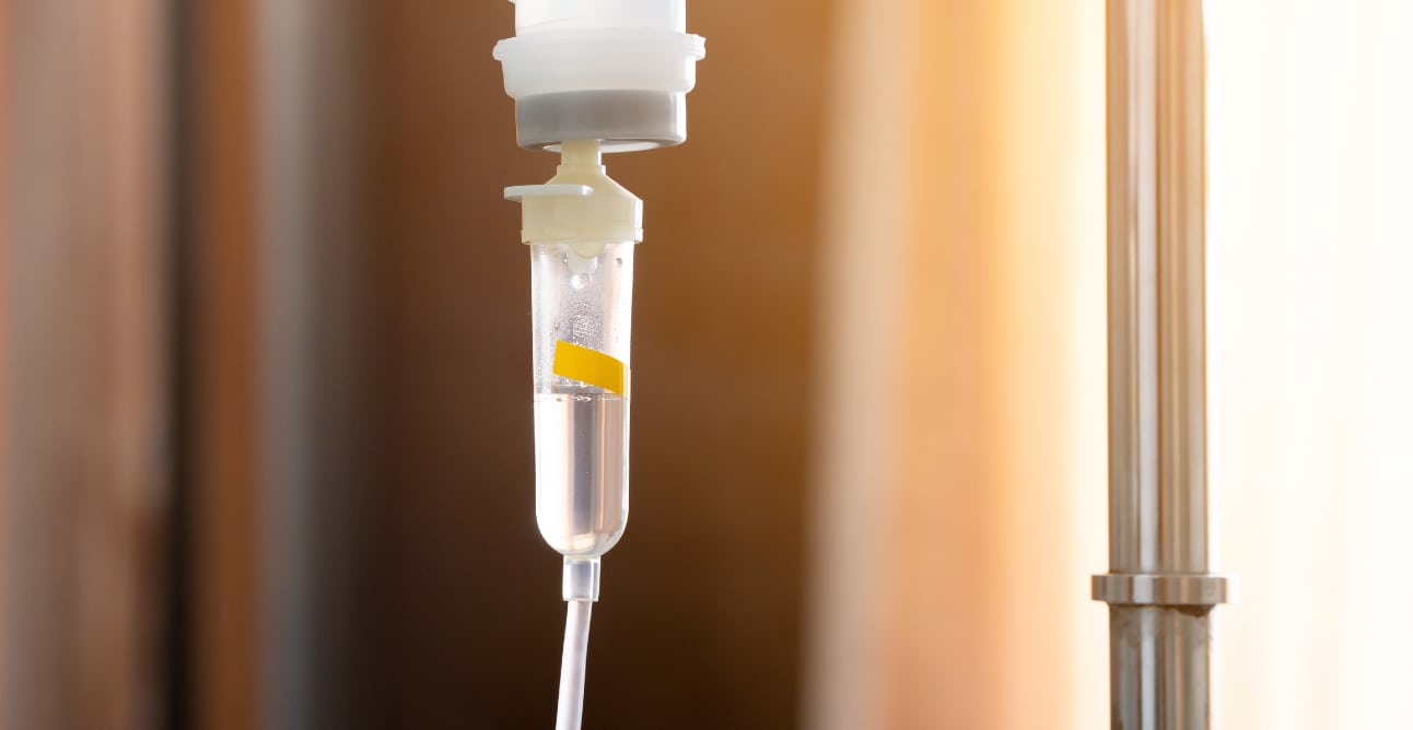 Home Infusion Photo 2 A close-up of an infusion drip in a patient's home.
