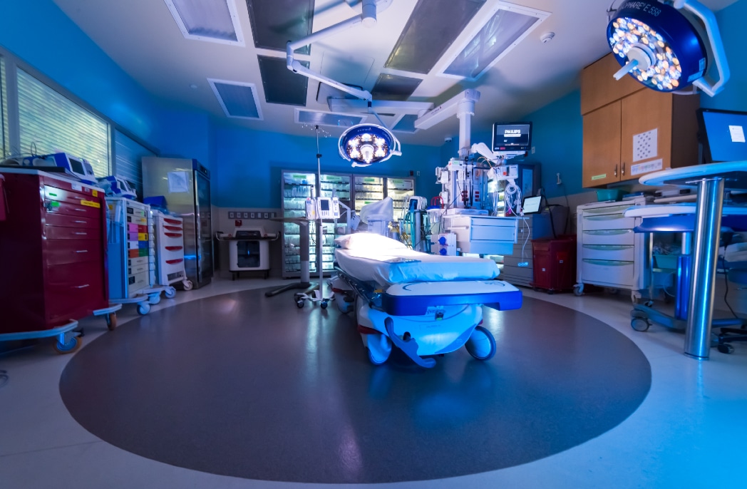 A room in the Maynard Children's Hospital Emergency Department sits ready for a patient.