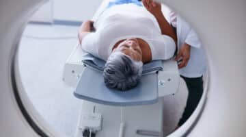 A patient prepares for an MRI.