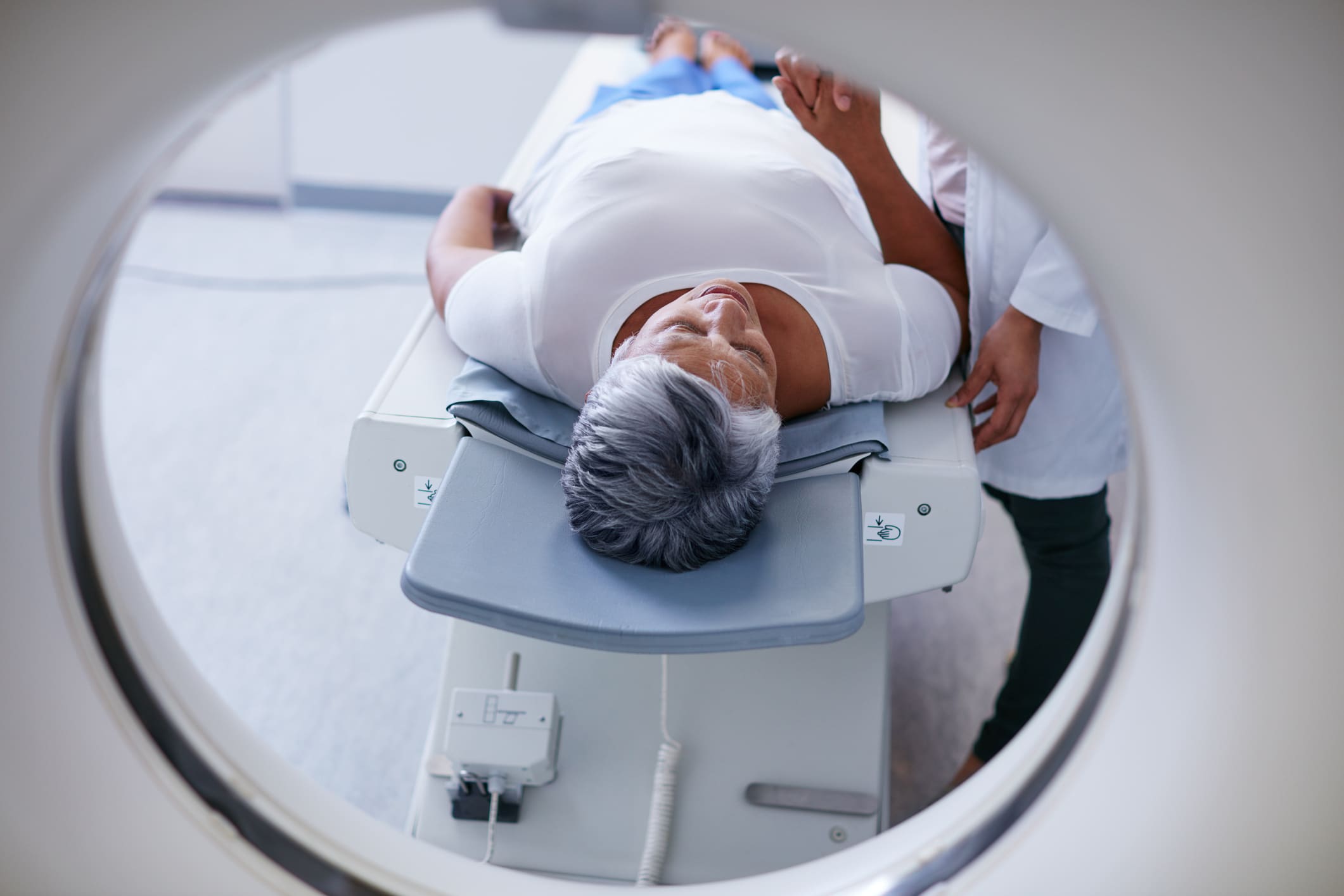 A patient prepares for an MRI.