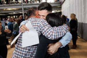 A Brody School of Medicine student celebrates with their family during Match Day 2023.