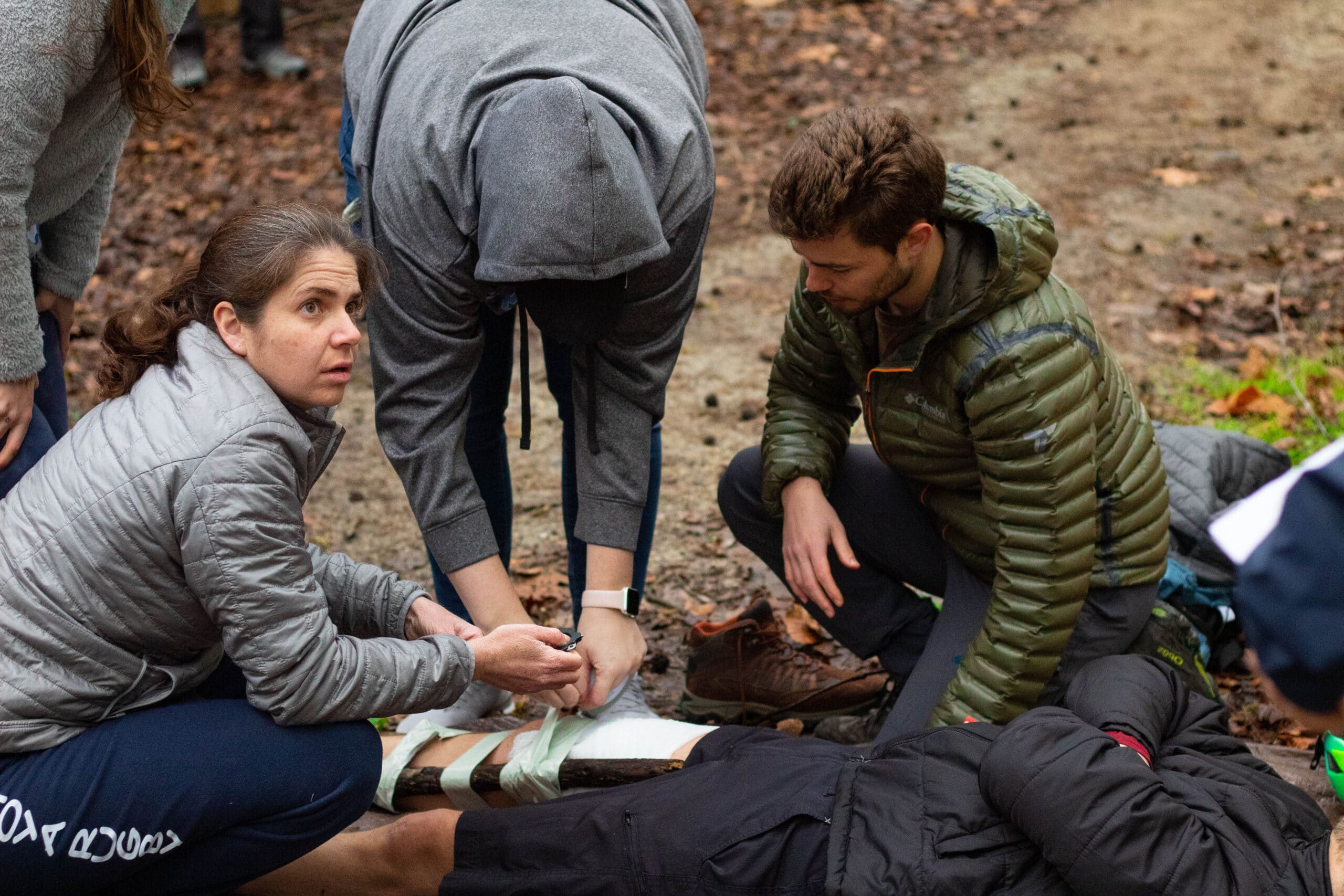 ECUH Wilderness Day 2 ECU Health emergency medicine residents treat a patient during an exercise at Wildwood Park in Greenville.