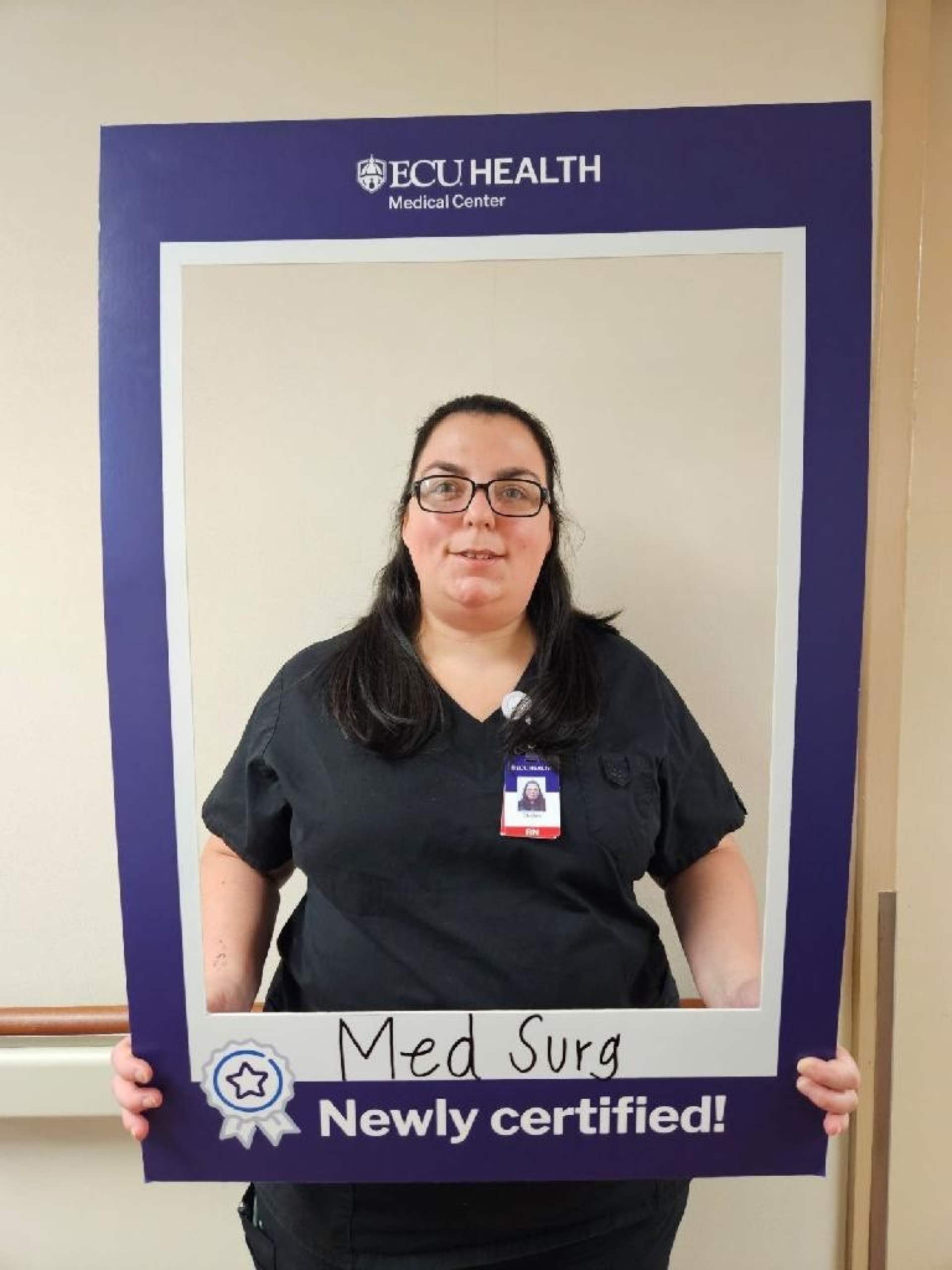 Chelsie Camper, assistant manager on ASCU and she received her Medical Surgical Nurse specialty certification
