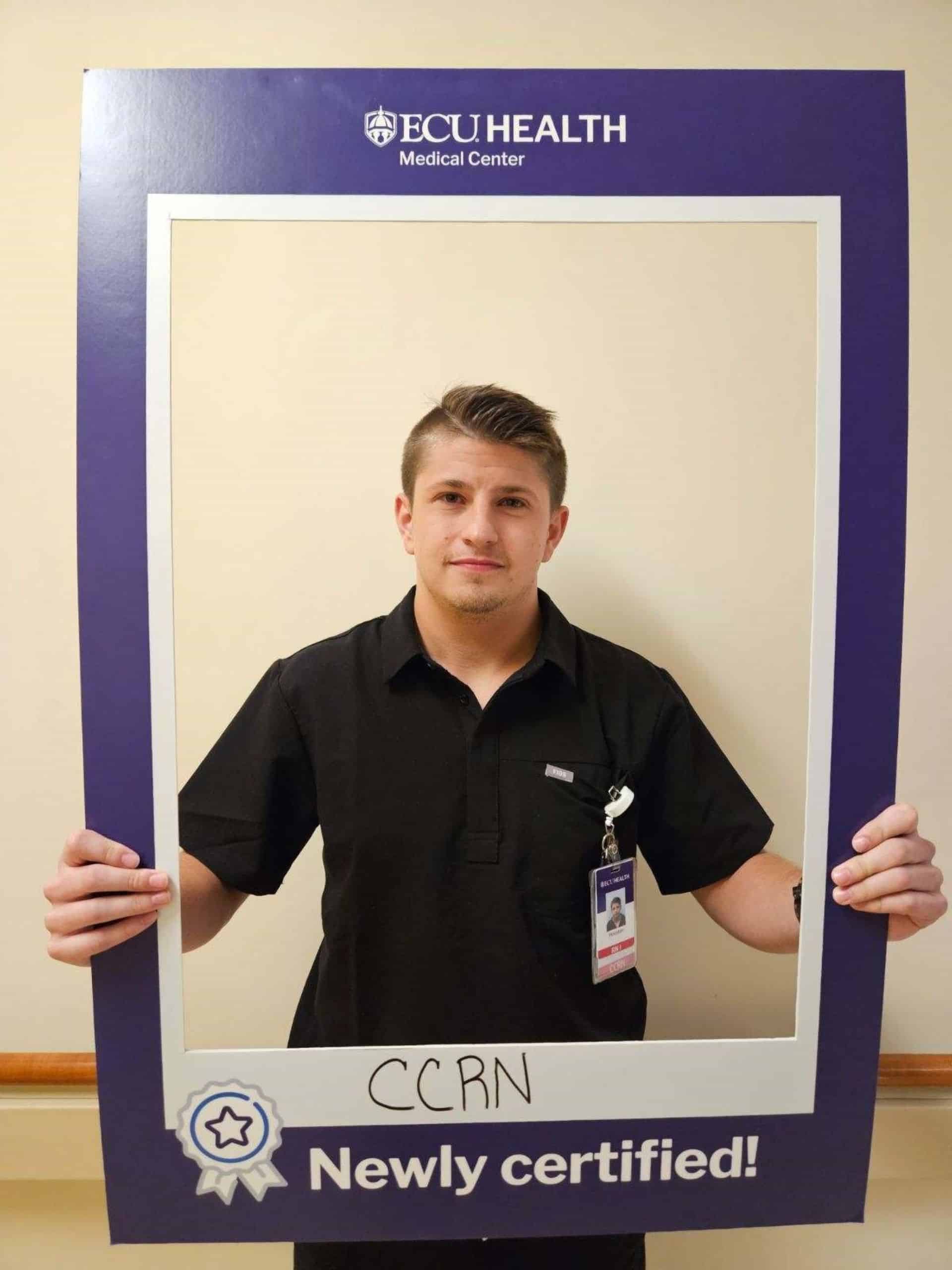 Houston Massengill, works on CICU and received his Critical Care Registered Nurse certification