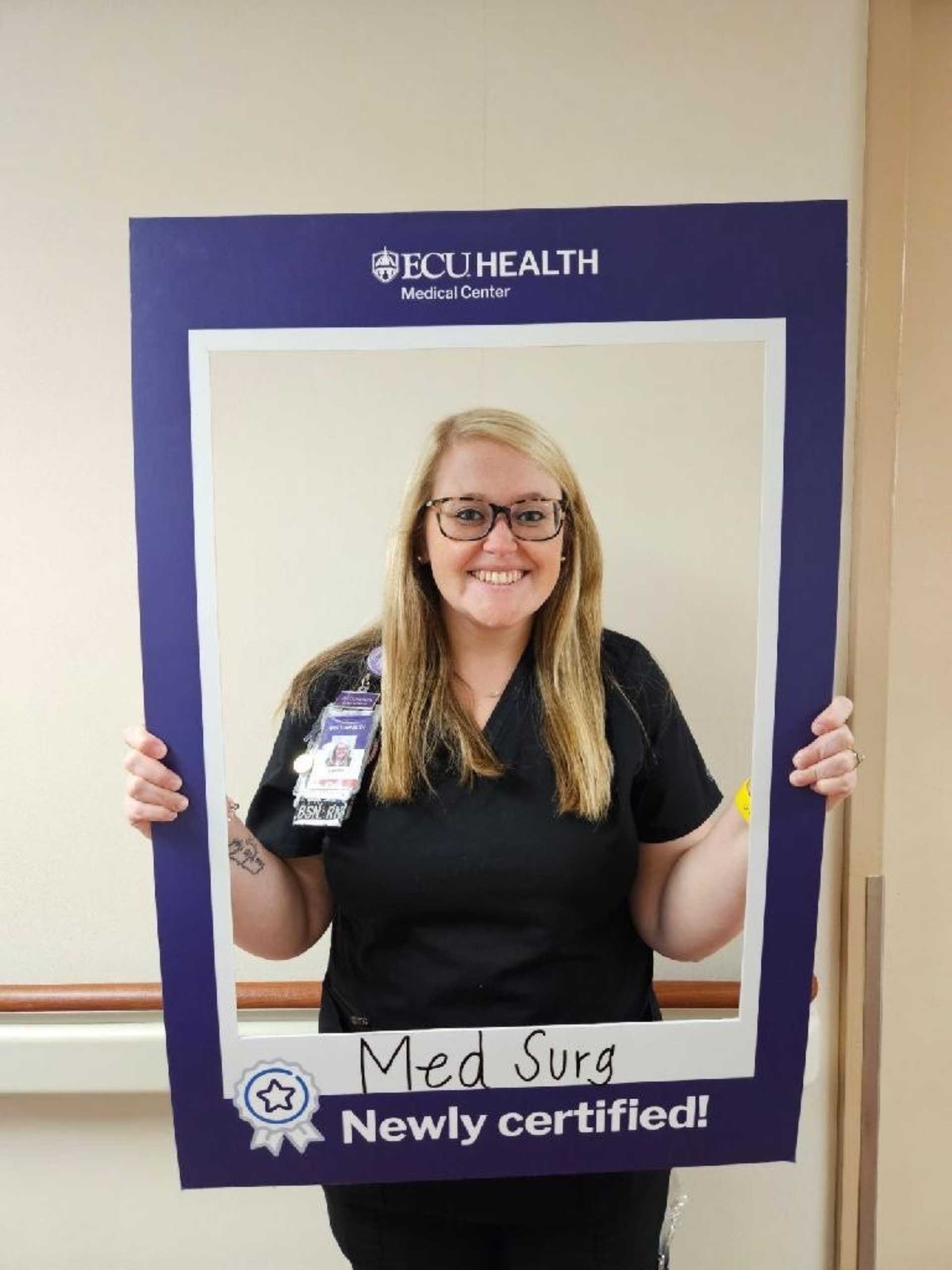 Lauren Walker 1920x2560 Lauren Walker works on ASCU and she received her Medical Surgical Nurse specialty certification