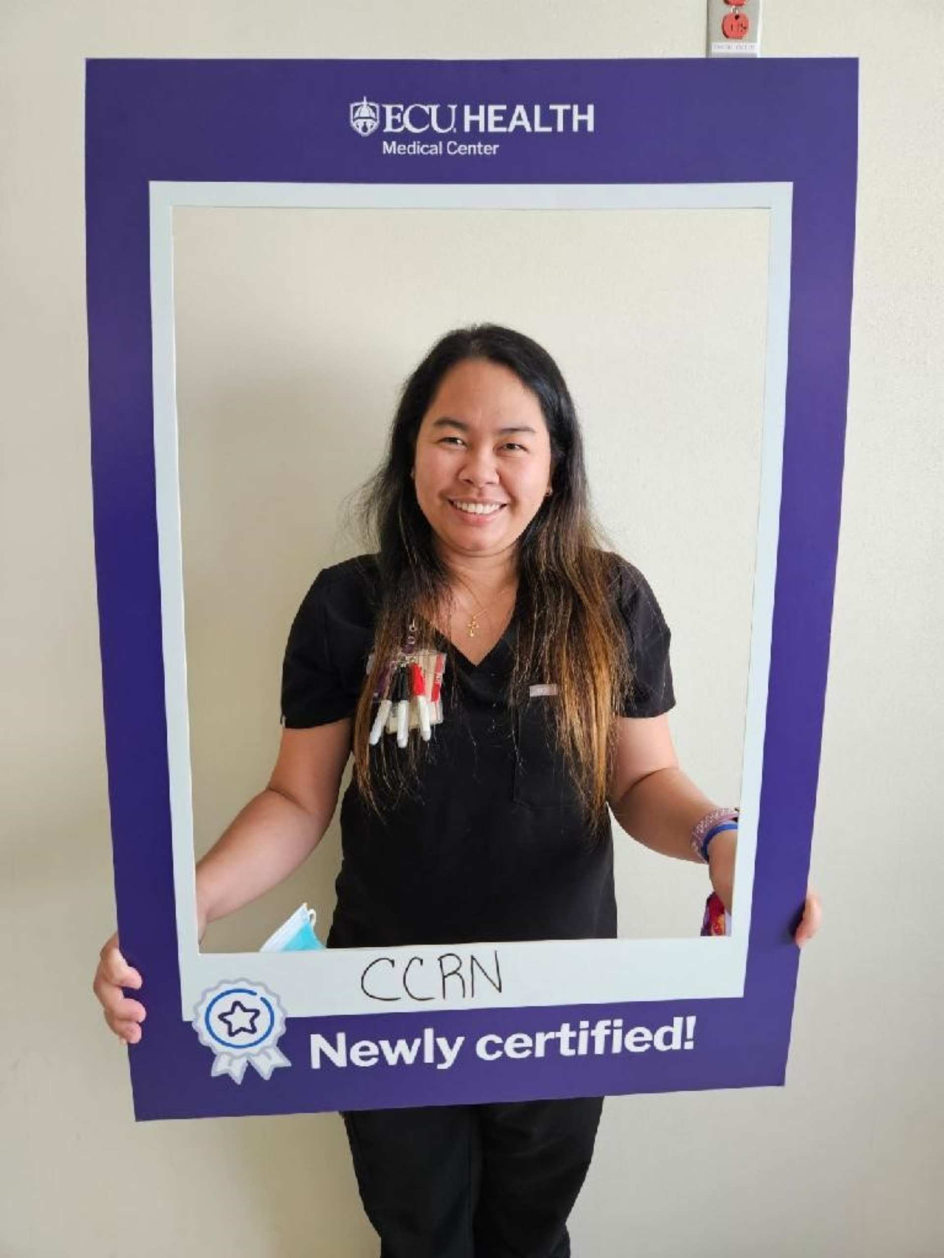 Lorraine Dela Pena 1920x2560 Lorraine Dela Pena works on NSICU and she received her Critical Care Registered Nurse certification