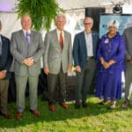 ECU Health and community leaders gather for a group photo during the 75th anniversary celebration at ECU Health Roanoke-Chowan Hospital.