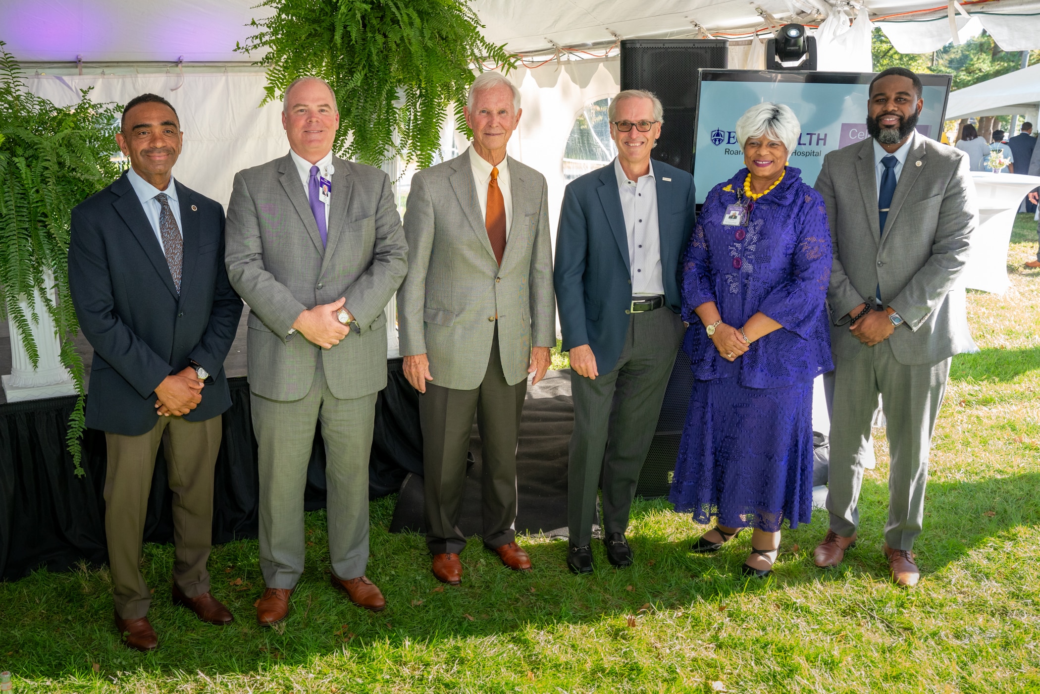 ECU Health and community leaders gather for a group photo during the 75th anniversary celebration at ECU Health Roanoke-Chowan Hospital.