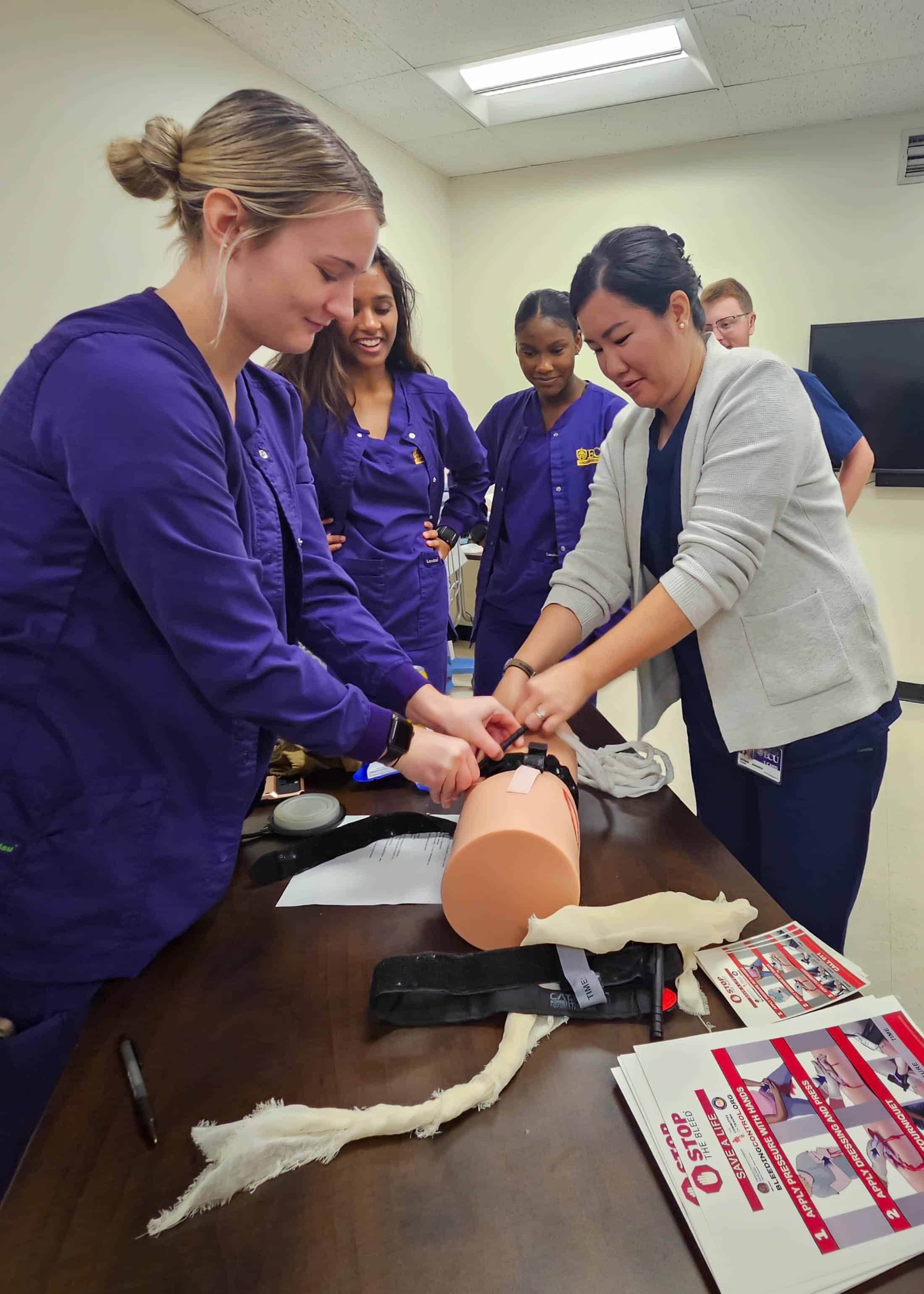 Students from the Brody School of Medicine, ECU College of Nursing, and Department of Physician Assistant Studies participate in the Interprofessional Triage and Emergency Assessment and Management (ITEAM) Day mass casualty training event.
