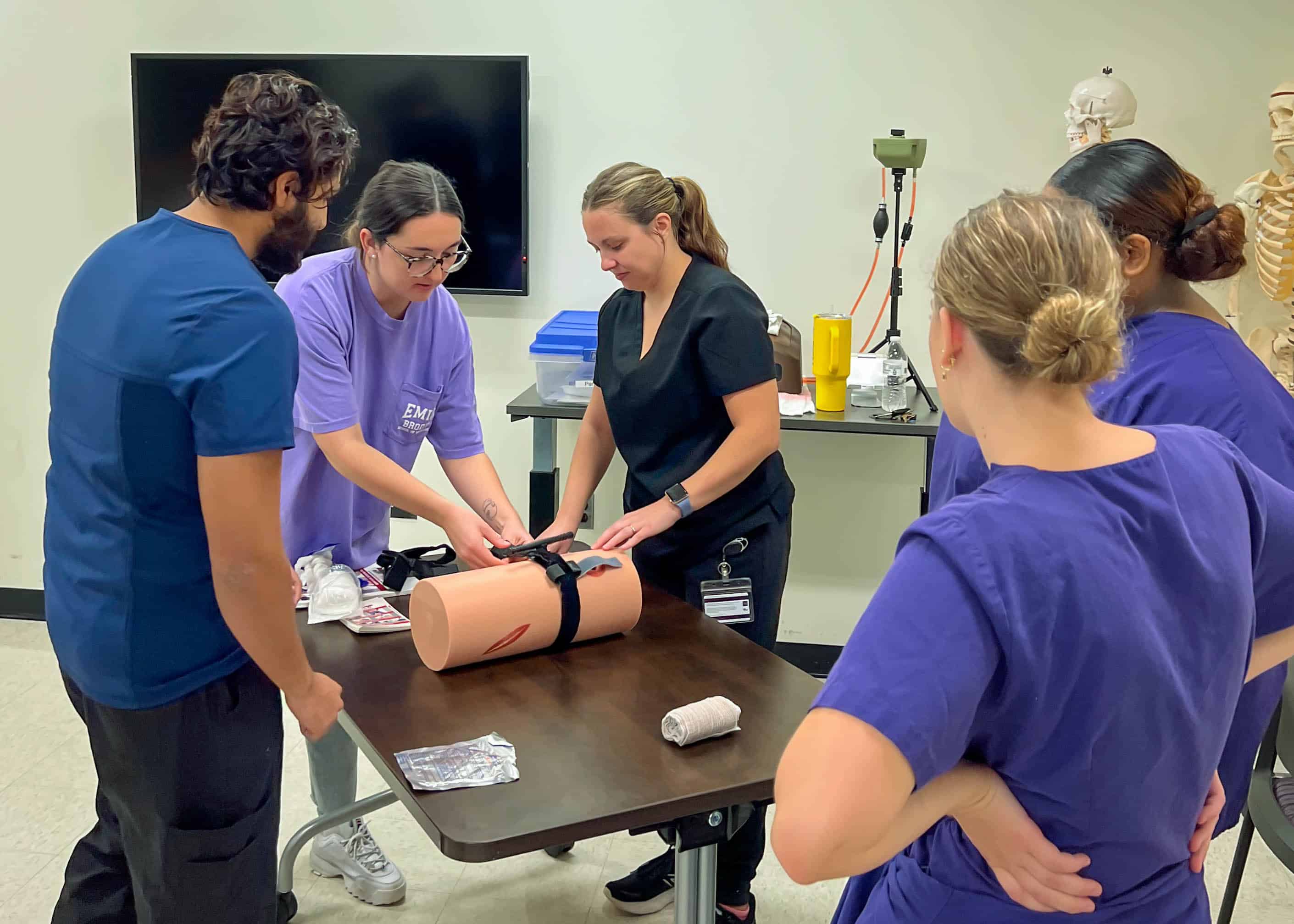 Students from the Brody School of Medicine, ECU College of Nursing, and Department of Physician Assistant Studies participate in the Interprofessional Triage and Emergency Assessment and Management (ITEAM) Day mass casualty training event.