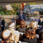 ECU Health ECU Dr. Michael Waldrum speaks to a crowd during the groundbreaking of ECU Health and Acadia's upcoming behavioral health hospital.