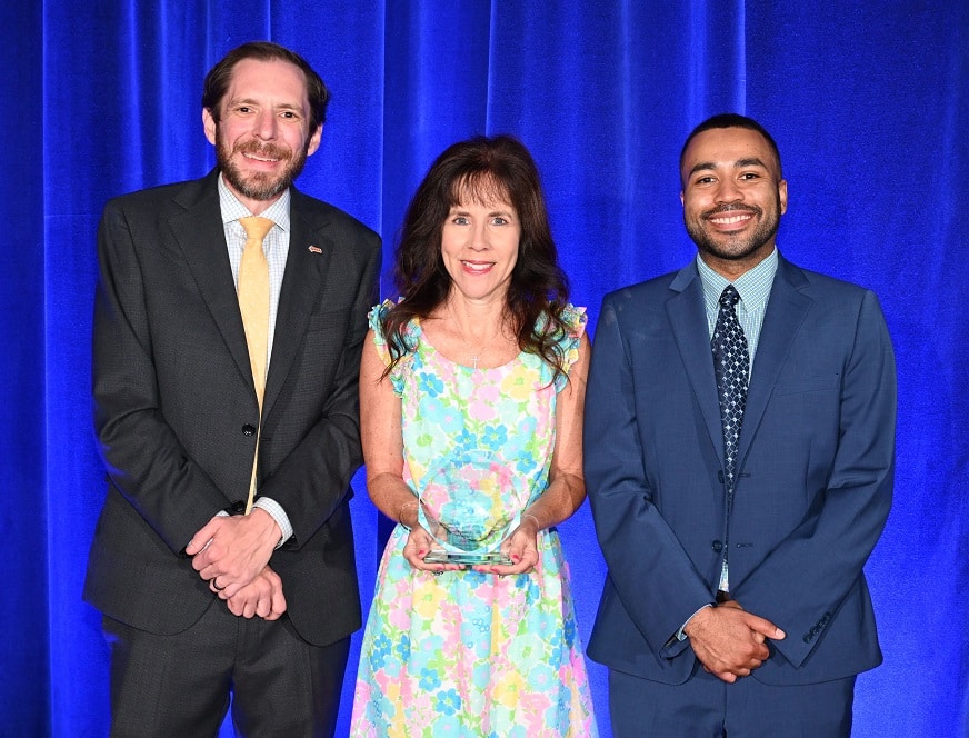 Ellen Walston poses for a photo with the Peter K. O'Rourke Special Achievement Award at the Governor’s Highway Safety Conference in New York City.