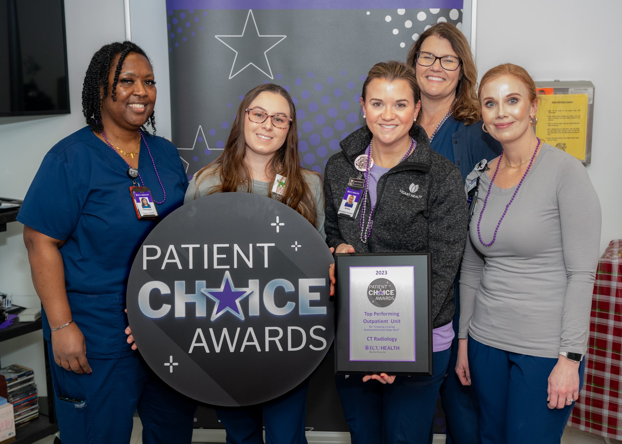The ECU Health Bertie Hospital CT Radiology team gathers to celebrate their Patient Choice Award.
