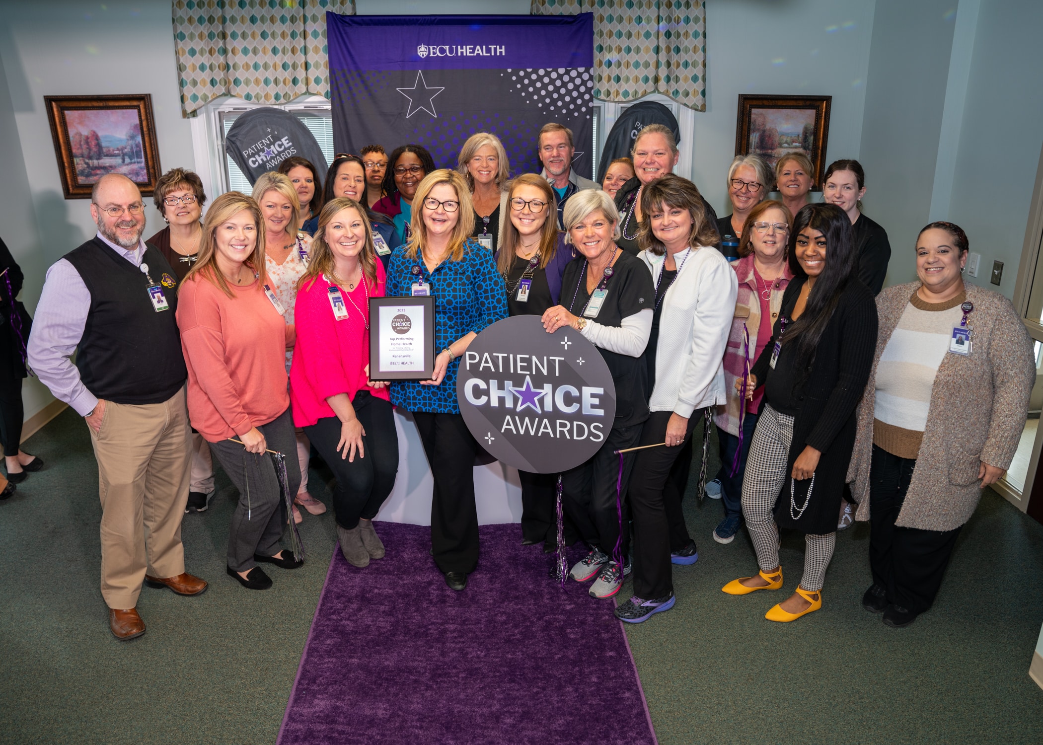 ECU Health Home Health Hospice Kenansville team members gather together for a group photo to celebrate their Patient Choice Award.