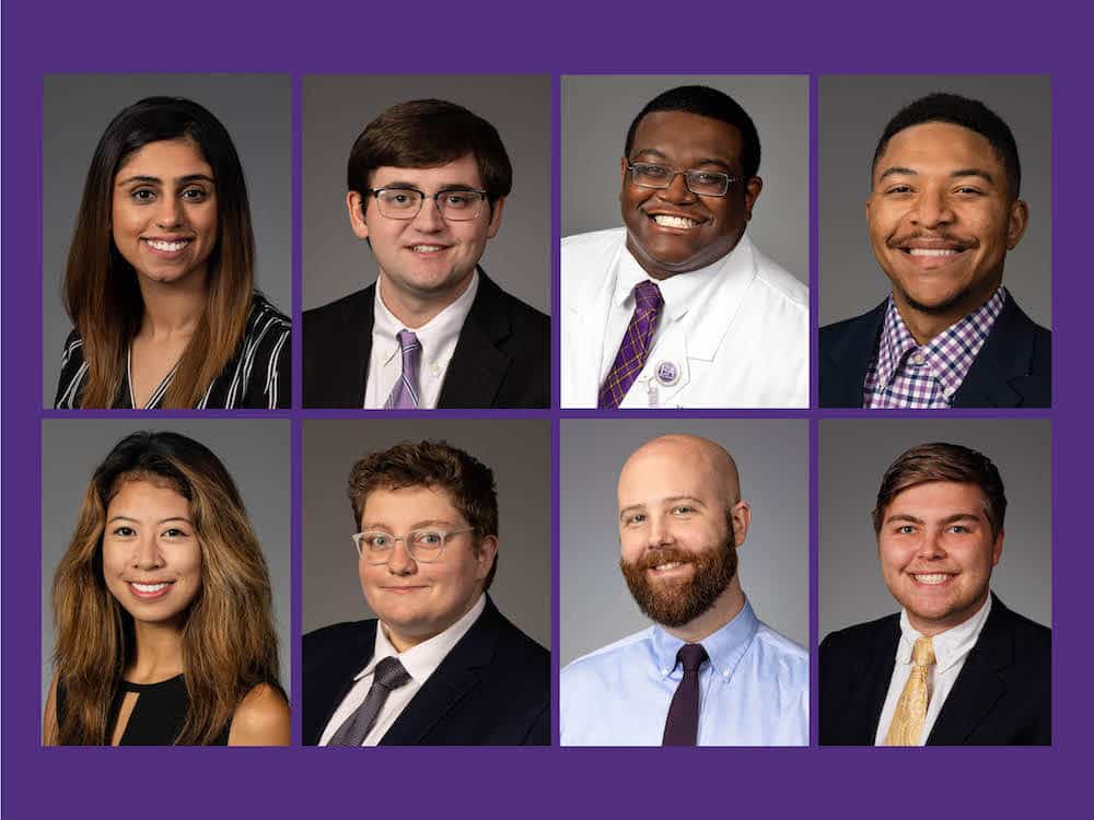 2024 Future Clinician Leaders college for ECU Health Combined photo of, from left to right: Noor Baloch, Nolan Davis, Michael Denning, Charles Johnson, Hannah Rayala, Emmalee Todd, Ben Wise and Michael Wright. They will join students from other colleges and universities across the state in the North Carolina Medical Society Kanof Institute of Physician Leadership’s 2024 Future Clinician Leaders College (FCLC).
