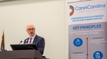 ECU Health COO Brian Floyd speaks at a Care4Carolina Medicaid expansion event at Pitt Community College.