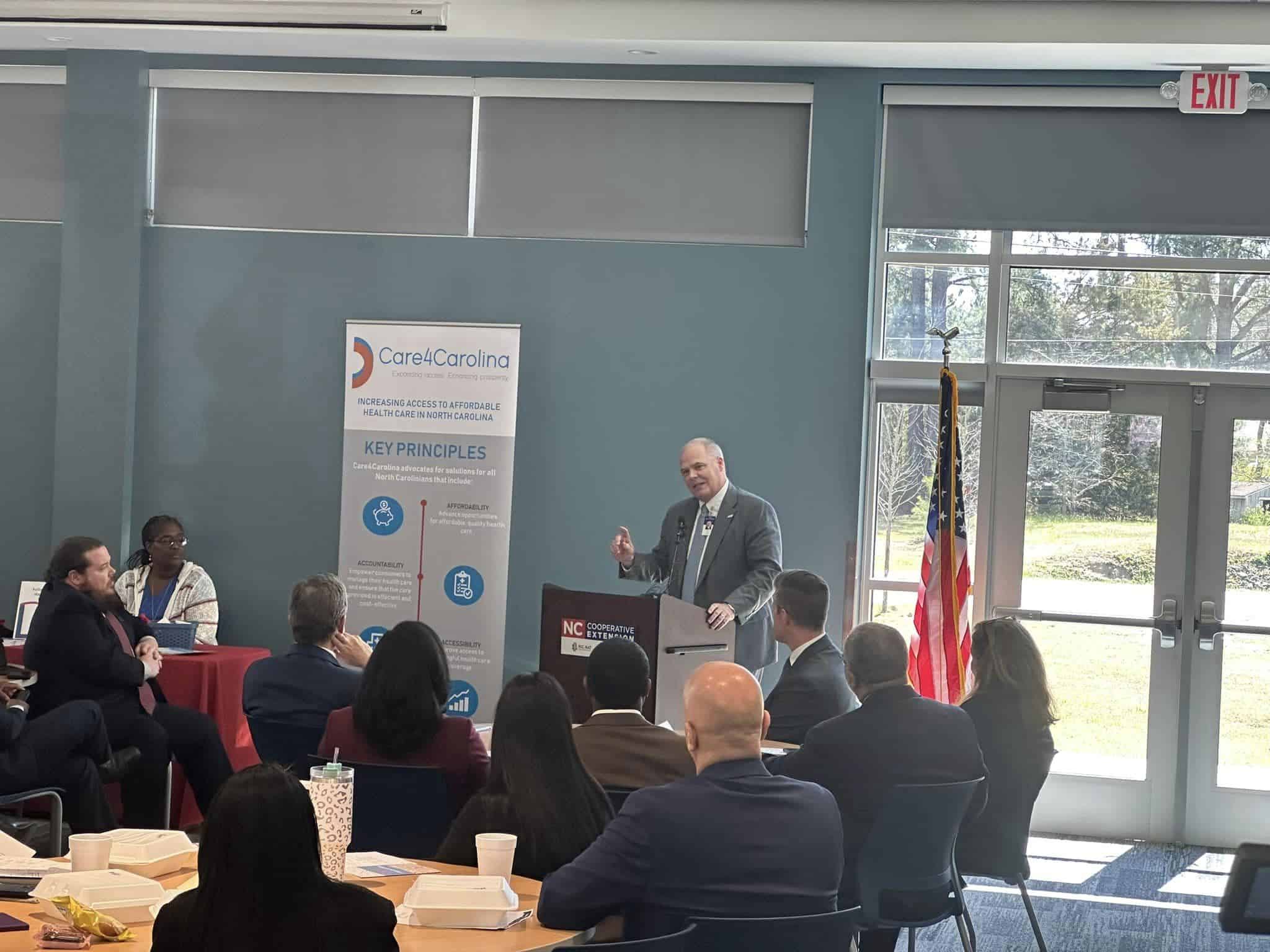 ECU Health Bertie, Chowan and Roanoke-Chowan hospitals President Brian Harvill speaks at a Medicaid expansion event in Windsor.