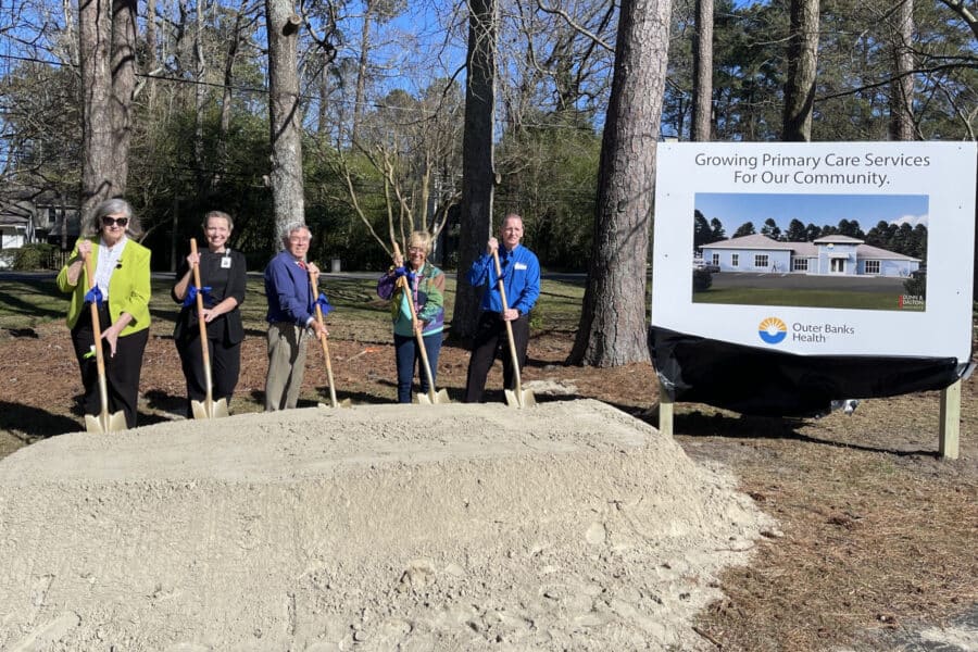 Pictured Tess Judge, Outer Banks Health board chair, Lynne Miles, FACHE, administrator of regional operations, Walter Holton, MD [retired], Barbara Holton, and Ronnie Sloan, FACHE, president.