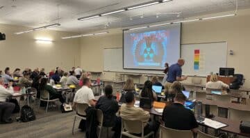 Local and state partners gather together at Monroe Center at ECU Health to train for joint response coordination in response to a large-scale chemical or radiological event.