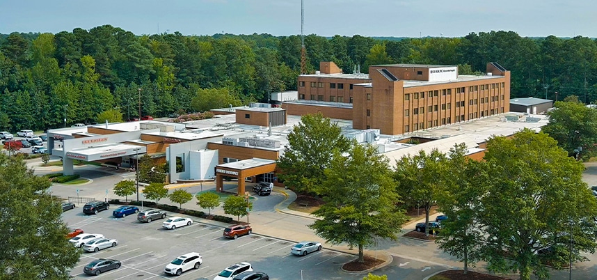 ECUH-Edgecomb-PRIMARY-858x402 ECU Health Edgecombe Hospital is shown from an aerial view.