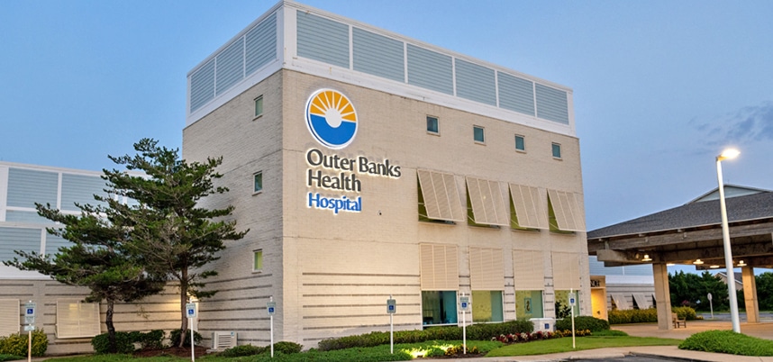 Outer Banks Health Hospital 858x402 Exterior of Outer Banks Health Hospital in Nags Head.
