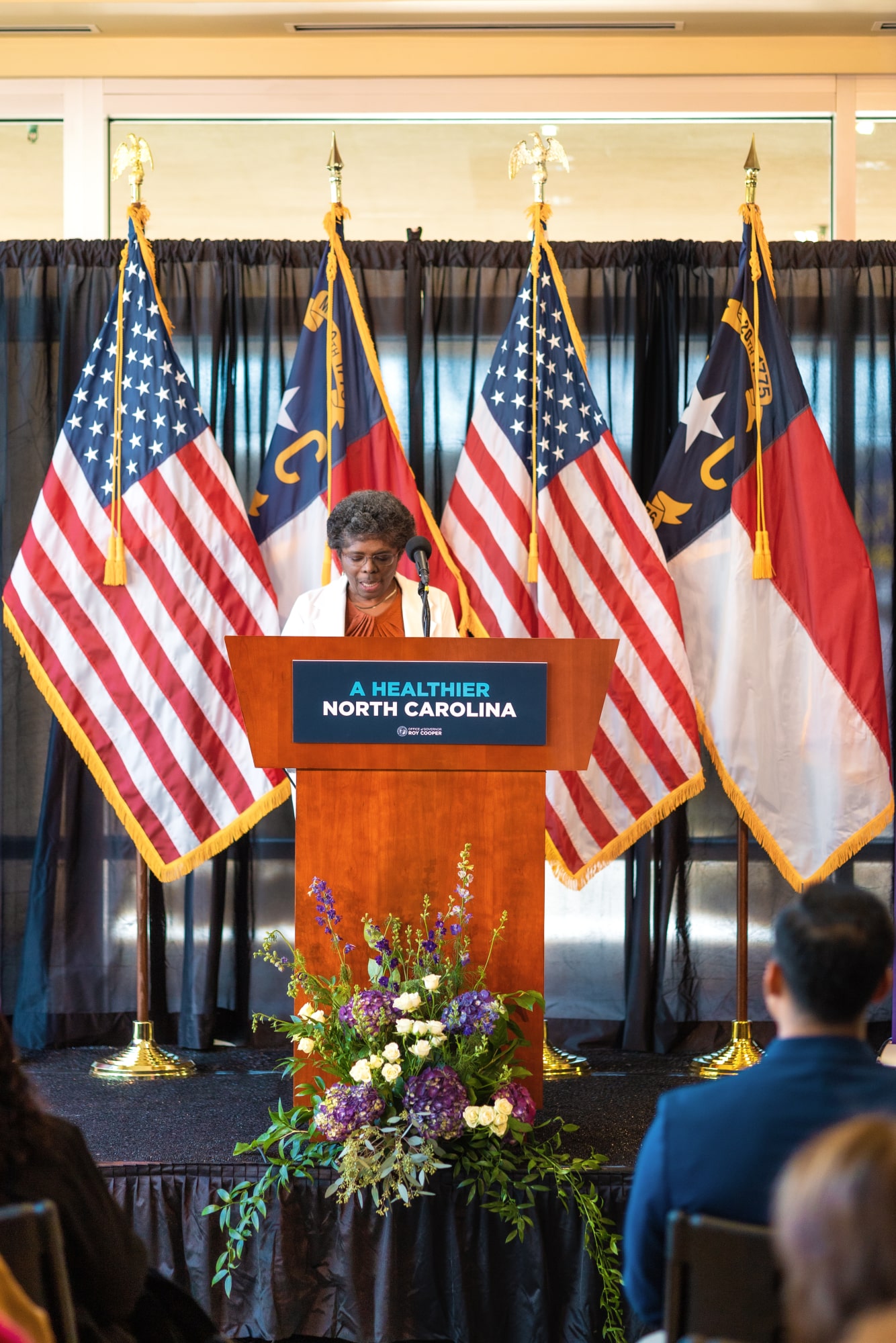 Medicaid Expansion - ECUHealth-3 (1) Dr. Karen Coward speaks during an event at ECU Health Medical Center to celebrate one year of Medicaid expansion in North Carolina.