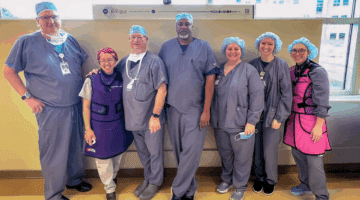 The ECU Health team offering a new treatment for tricuspid valve regurgitation poses for a photo at ECU Health Medical Center.