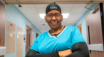 Ellen Anthony poses for a photo in the halls of ECU Health Edgecombe Hospital.